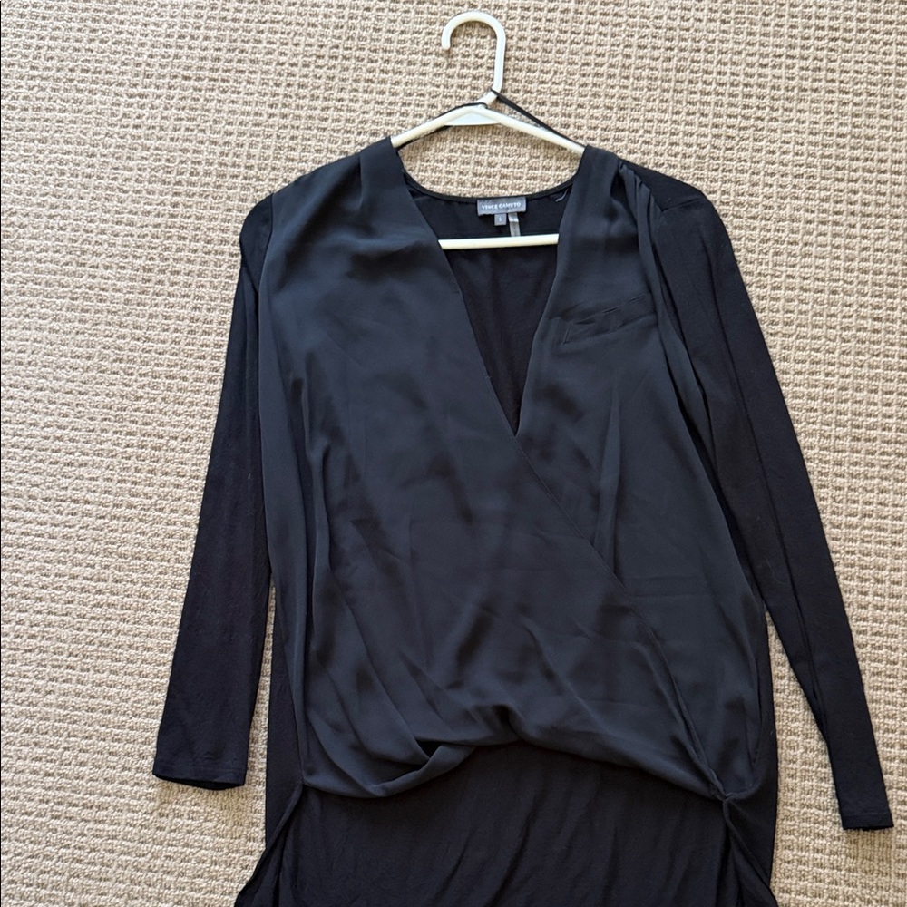 Vince Camuto Black Wrap Front Long Sleeve Blouse